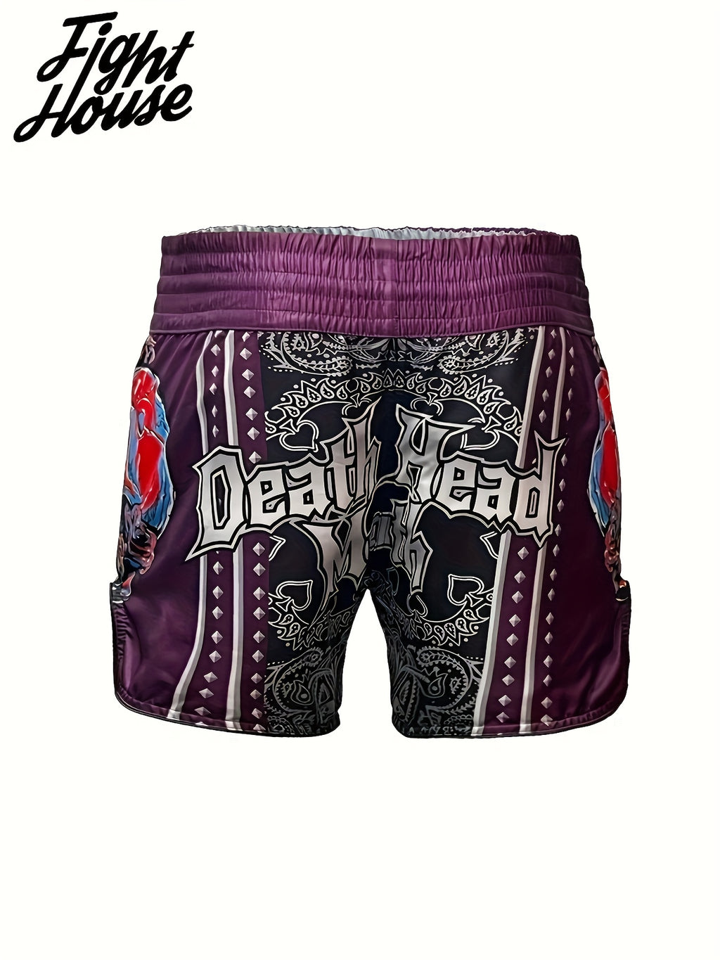 Short de Muay Thaï Fight House Skull violet – vue de dos