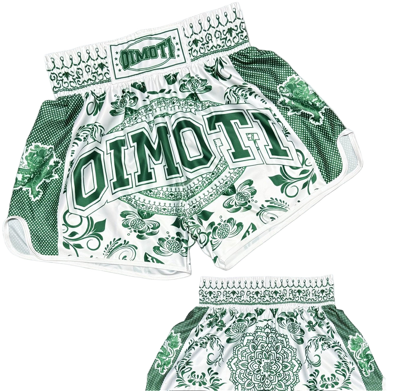 OIMOTI short boxe thaï / taille haute - (Vert/Blanc)