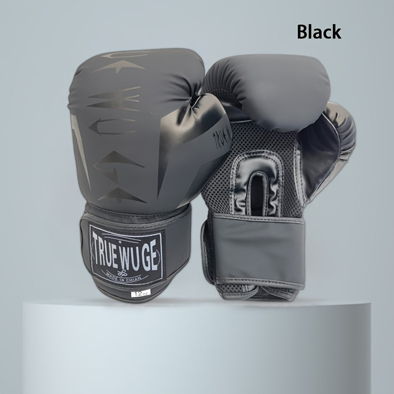 1 Pair Boxing Training Gloves - Lightweight PU Martial Arts Gloves with Adjustable Closure, Cushioned Padding for Punching, Kickboxing, Muay Thai, MMA - Ideal for Beginners, Pros, Heavy Bags, Focus Mitts, Sparring - Durable &