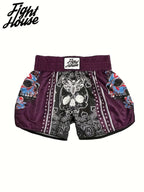 Short de Muay Thaï Fight House Skull violet – fente latérale