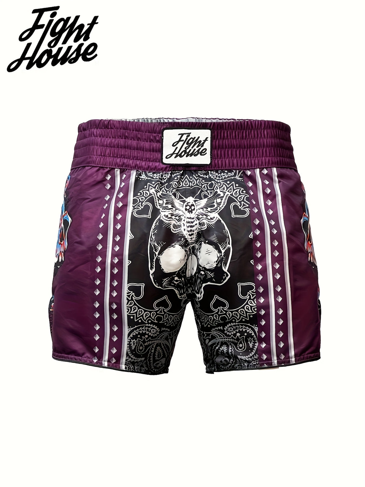 Short de Muay Thaï Fight House Skull violet – ceinture et cordon