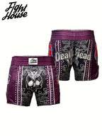 Short de Muay Thaï Fight House Skull violet – détail du motif tête de mort