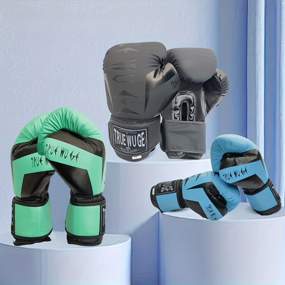 1 Pair Boxing Training Gloves - Lightweight PU Martial Arts Gloves with Adjustable Closure, Cushioned Padding for Punching, Kickboxing, Muay Thai, MMA - Ideal for Beginners, Pros, Heavy Bags, Focus Mitts, Sparring - Durable &