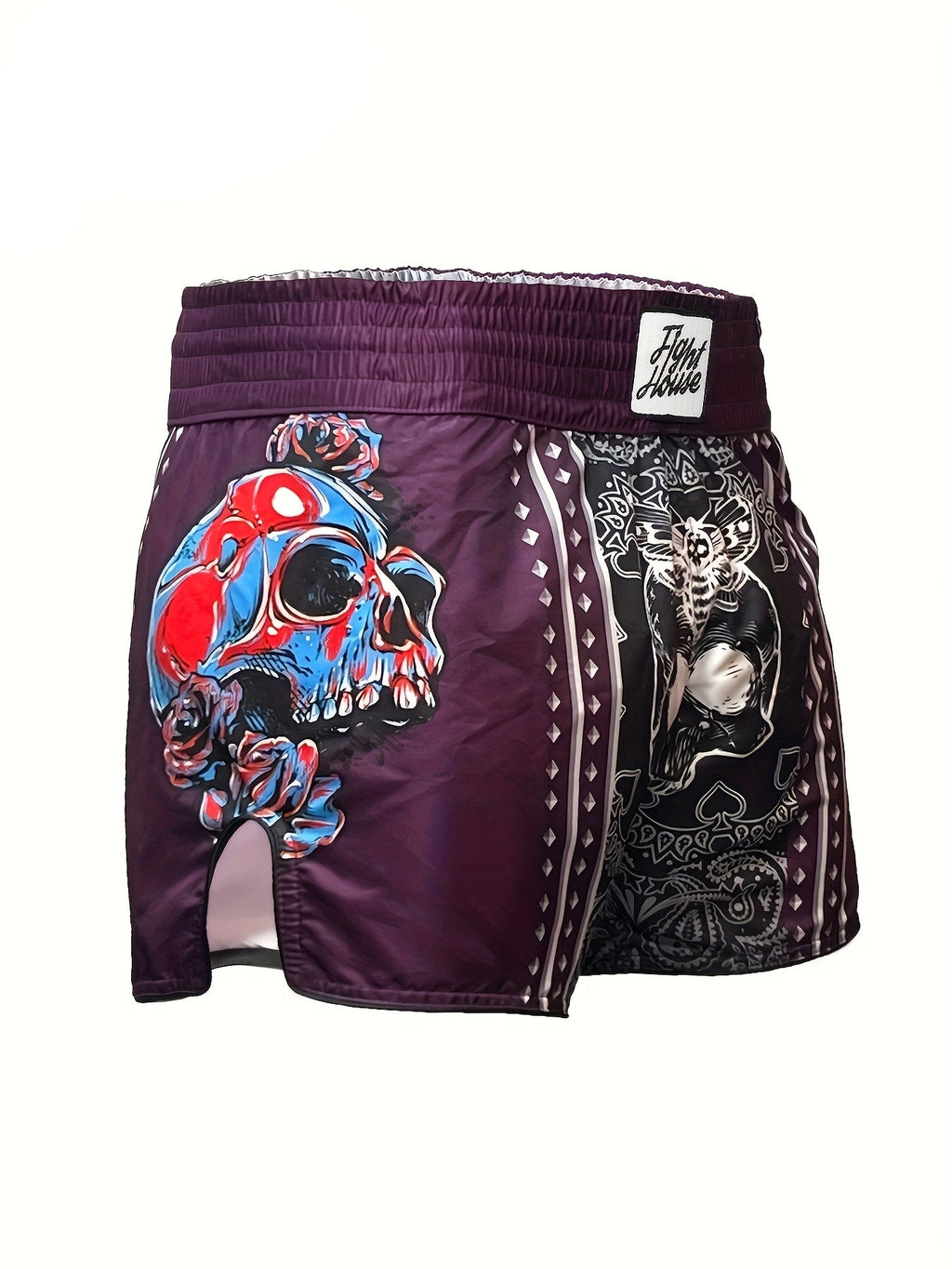 Short de Muay Thaï Fight House Skull violet – vue de face